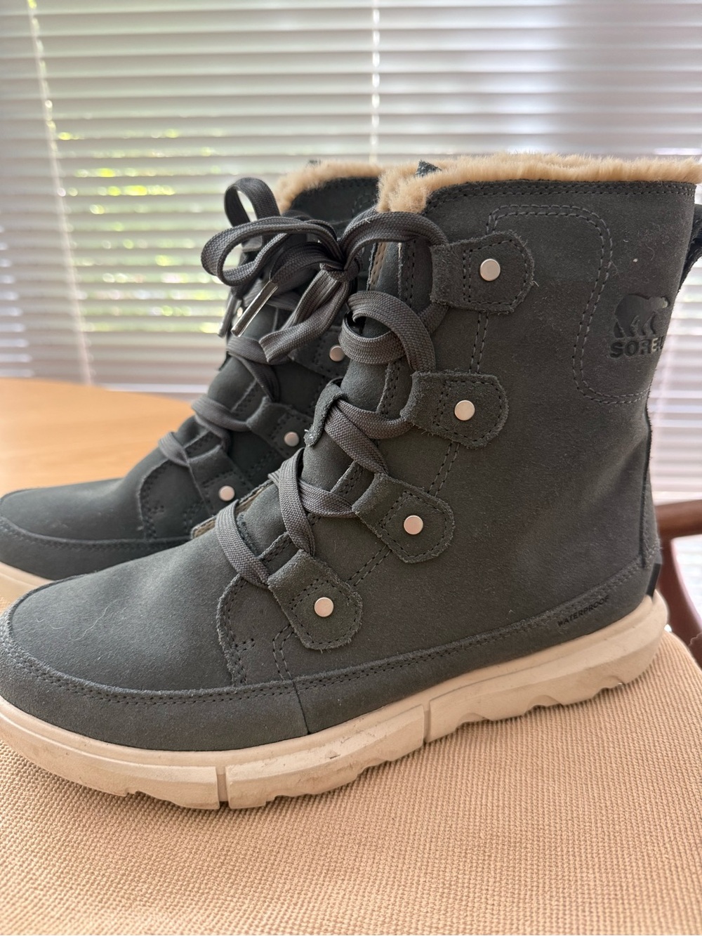 Sorel Women's Gray Lace-Up Faux Fur Winter Boots